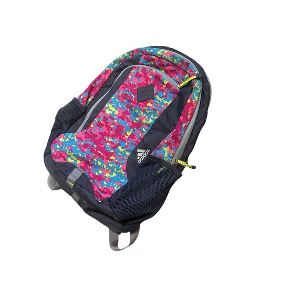 Adidas Girls Gray Multicolor Camo School Back Pack 3 Pockets Water Bottle Holder - Picture 2 of 5